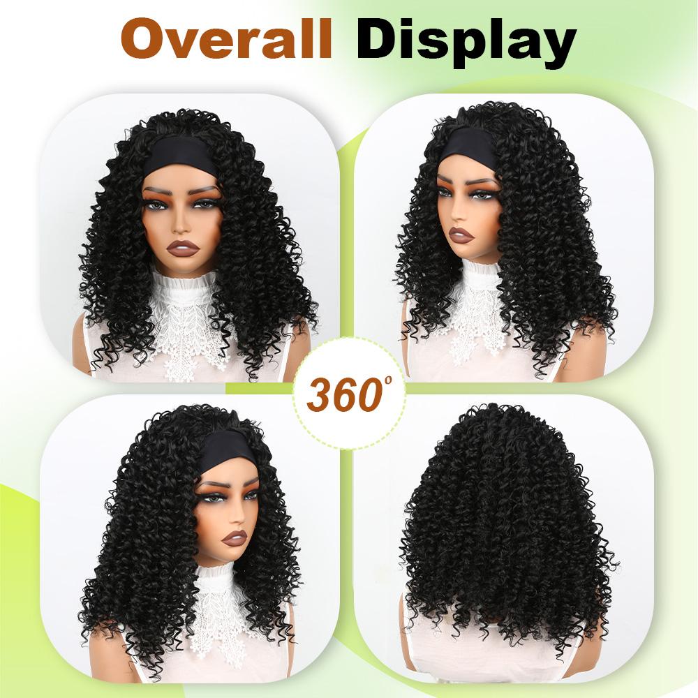 AuvzyHair 14inch HeadBand Wig Kinky Curly Wig For Women, Deep Wave Headband Wig Glueless Half Wigs Synthetic Hair Curly Headband Wig Ponytail Easy To Wear AuvzyHair 14inch HeadBand Wig Kinky Curly Wig For Women, Deep Wave Headband Wig Glueless Half Wigs Synthetic Hair Curly Headband Wig Ponytail Easy To Wear