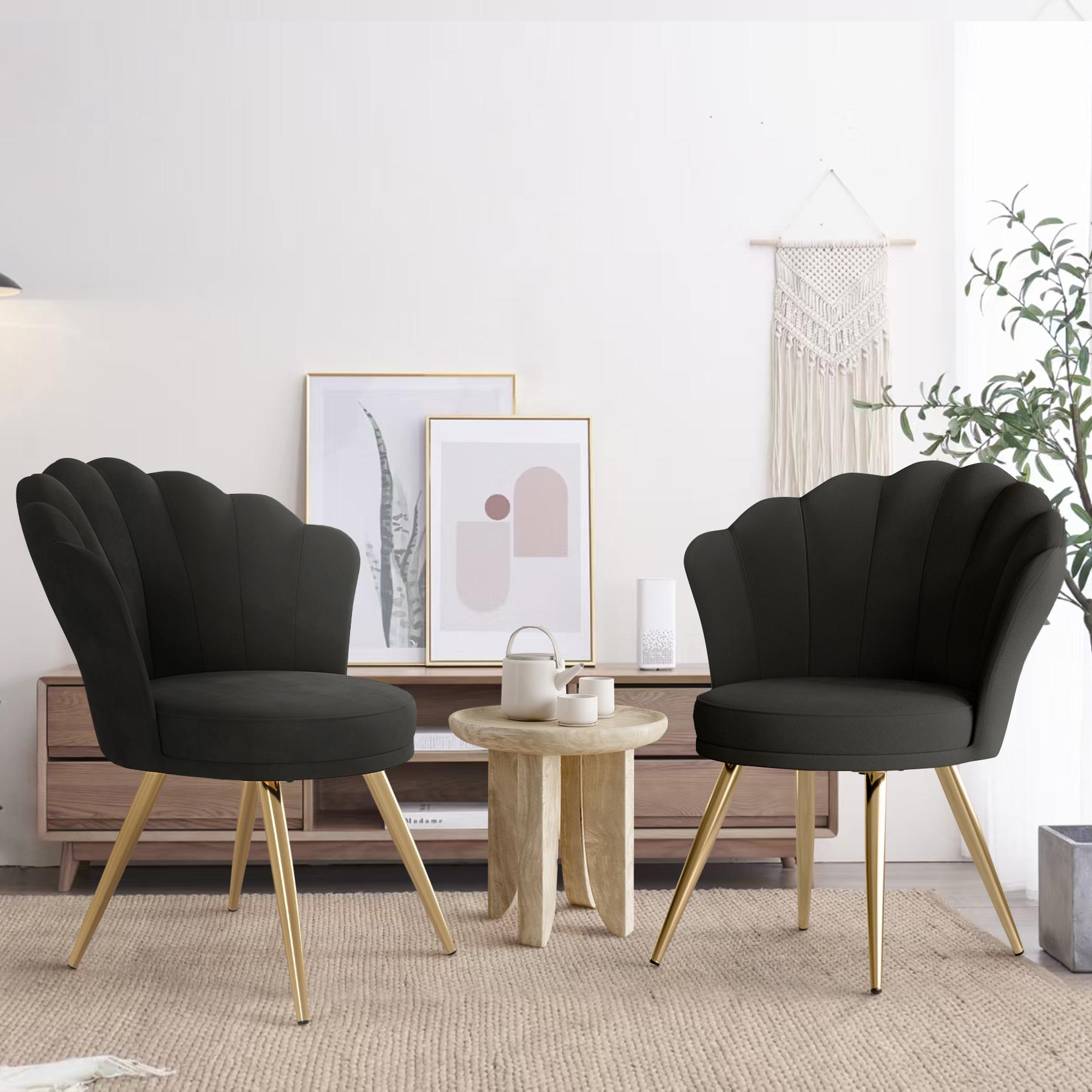 Velvet Accent Chair with Gold Metal Legs, Vanity Chair for Makeup Room, Upholstered Guest Chair for Living Room, Side Chair for Bedroom, Black Velvet Accent Chair with Gold Metal Legs, Vanity Chair for Makeup Room, Upholstered Guest Chair for Living Room, Side Chair for Bedroom, Black