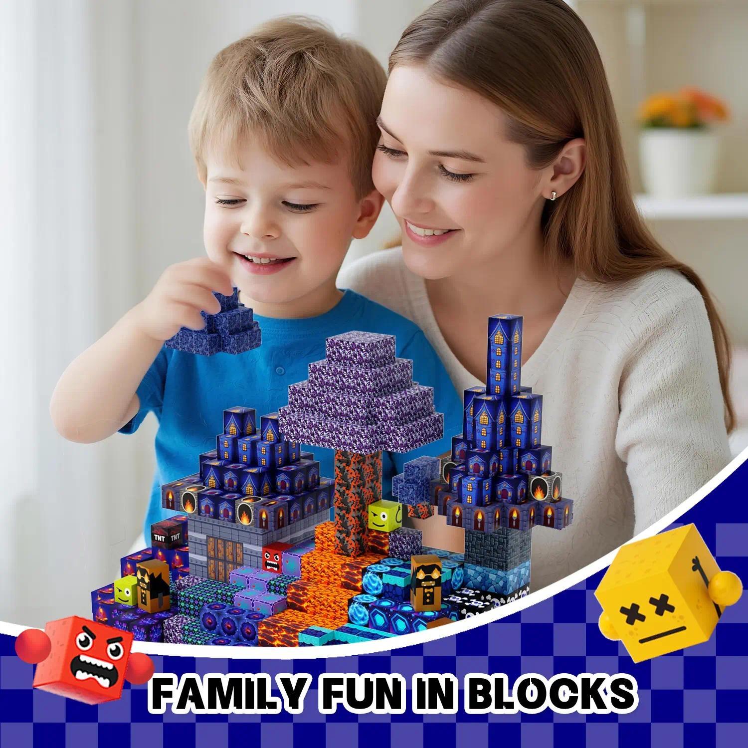 Light Up Magnetic Cubes Building Blocks Set,100/150/200PCS LED Glow Magnetic Construction Tiles,Blue Castle Creative Educational Toys,STEM Montessori Sensory Play Toys,Develop Spatial Thinking Fine Motor Skills,Ideal Party Holiday Preschool Learning Gift