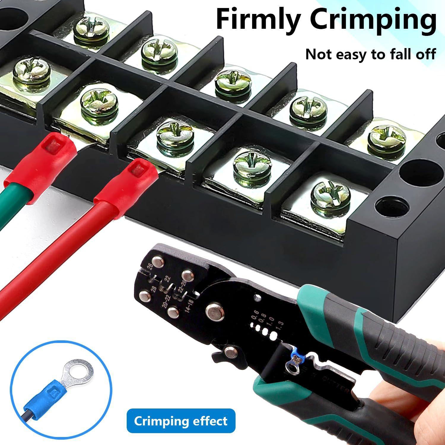 200pcs Wire Connector Kit, Male Female Insulated Terminals, Cold Press Terminal Ring, 22-10awg, Includes Crimping Tool