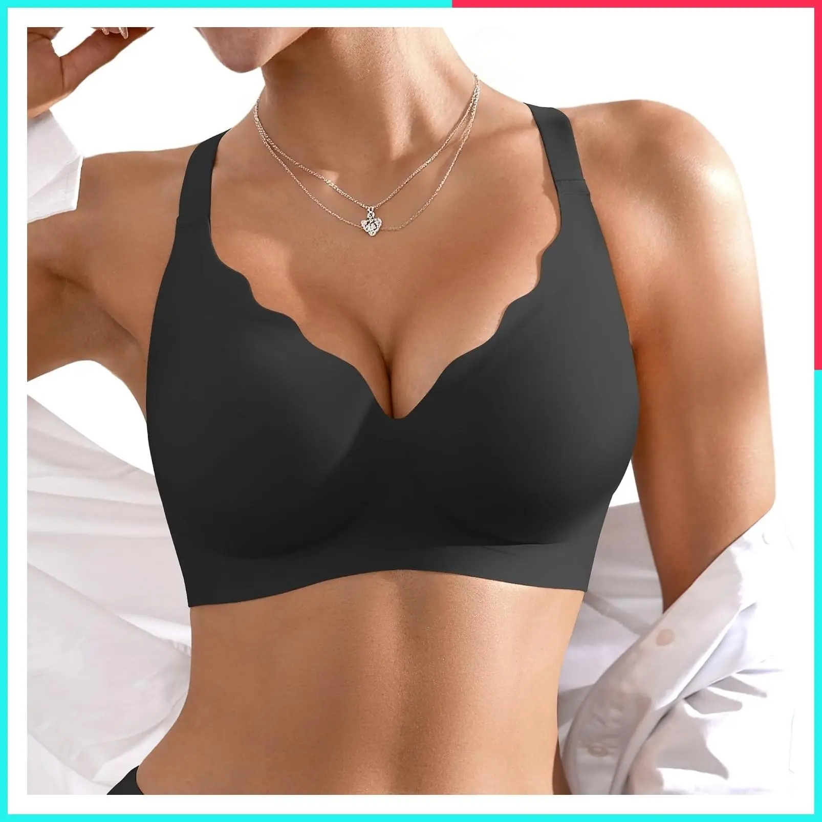 Women's Seamless Wireless Full Coverage Push-Up Bra – Wirefree Support, Back Fat Smoothing Bralette