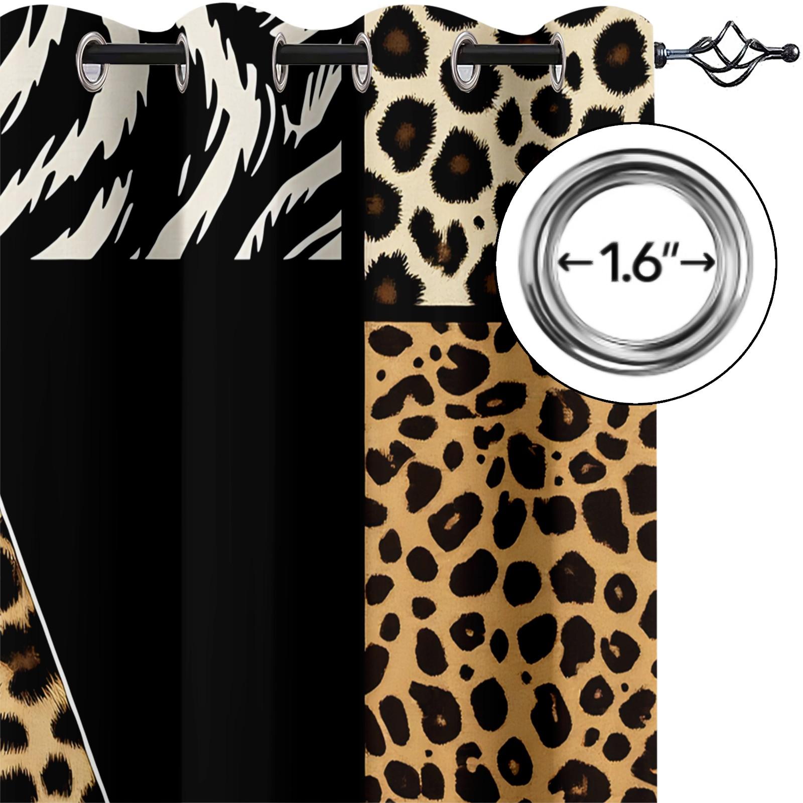 2 Panels 26 Letters Leopard Print Curtains, 80%-90% Light Blocking Curtains, Alphabet Printed Curtains, Stylish Decor Curtains for Bedroom Living Room, Wild Style Window Drapes, Ideal Gift