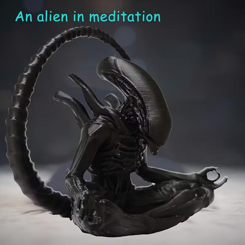 Meditating Alien Figurine, Decorative figurines, Collectible Figurine, Contemporary Fantasy Decor with Expressive Eyes & Outstretched Arms, for home, 1 pc, Dark Brown, Halloween Christmas, Alien Decor Unique Sculpture Statue