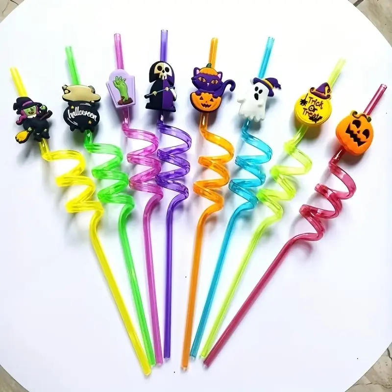 8-Pack Halloween Straws, Pumpkin Skull Witch Theme Drinking Straws, Party Gifts, Classroom Gifts, Halloween Party Supplies