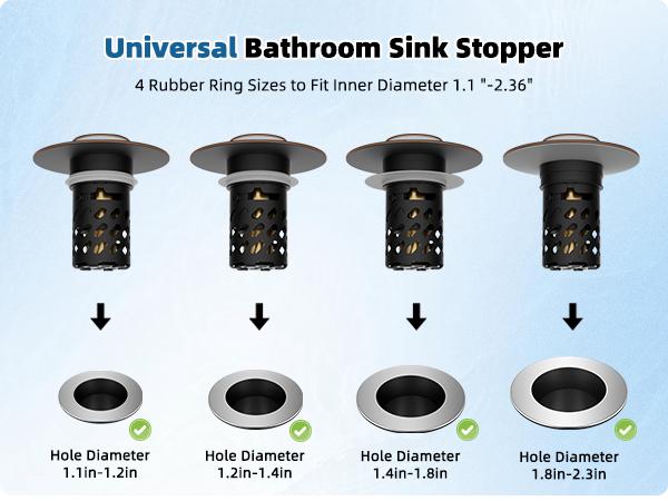 Hibbent All Metal Bathroom Sink Stopper, Pop Up Sink Drain Strainer with Removable Stainless Steel Filter Basket, Universal for 1.1"-2.36" Sink, Brass Bounce Core, Hair Catcher