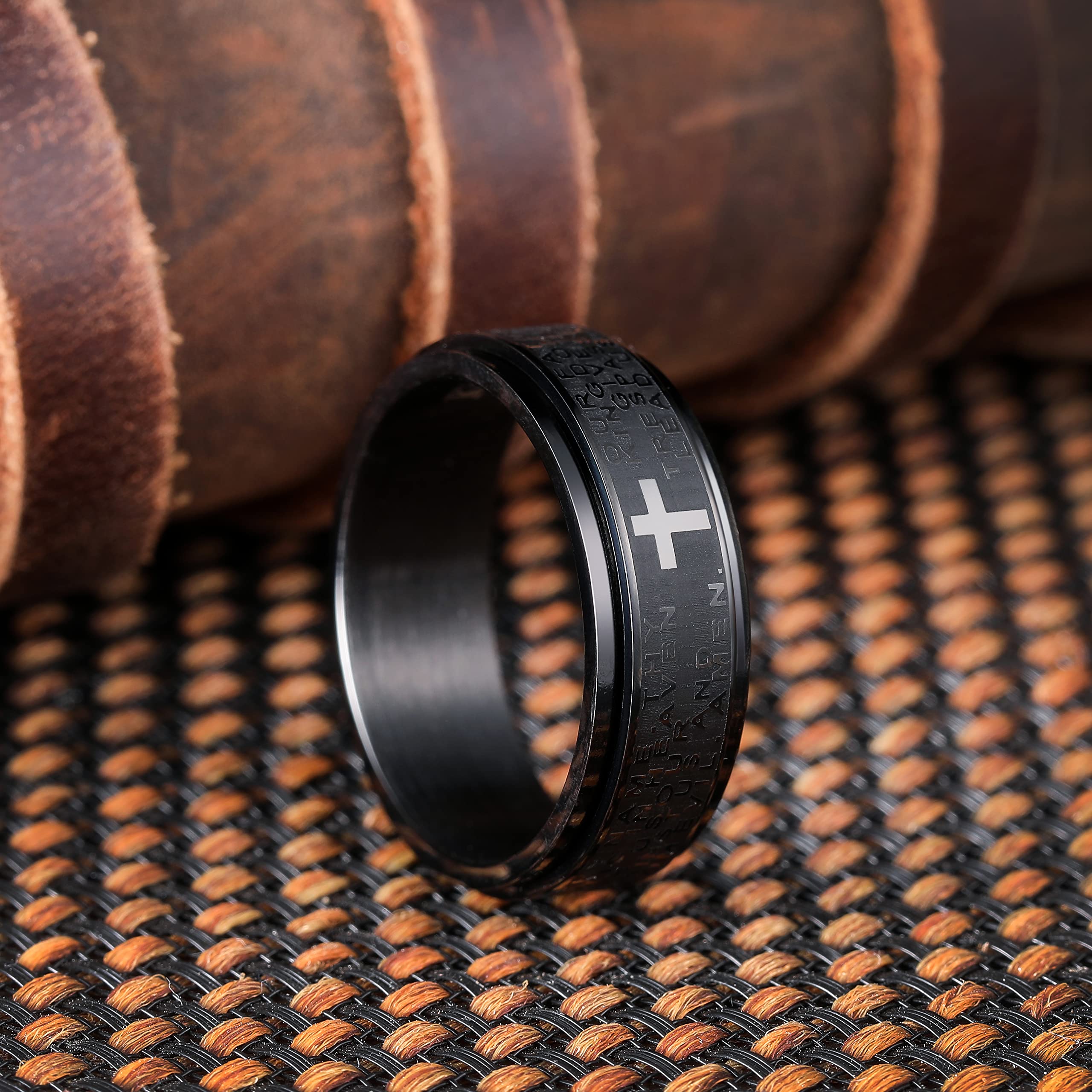 Stainless Steel Anxiety Rings For Men Women Christian Cross Religious Spinner Chain Rings Anti Stress Retro Amulet Jewelry