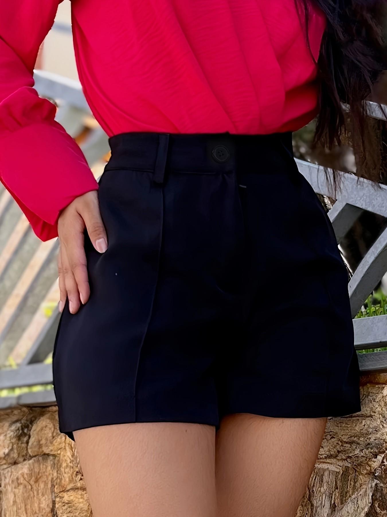 Elegant High Waist Paperbag Shorts for Women 2026, Fashion Pleated High Rise Casual Shorts, Chic Solid Color Tailored Shorts with Pockets, Versatile Office Workwear Streetwear, Trendy Slim Fit A Line Shorts, Perfect for Daily Wear Date Night Vacation Spri