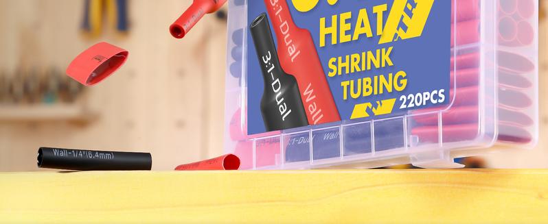 haisstronica 3:1 Heat Shrink Tubing Kit, Adhesive Lined Marine Resistant Grade Shrink Wrap - 1.75"length 6 Size Perfect for Home and Industrial, 1/8"-3/4" 220PCS - Black, Red