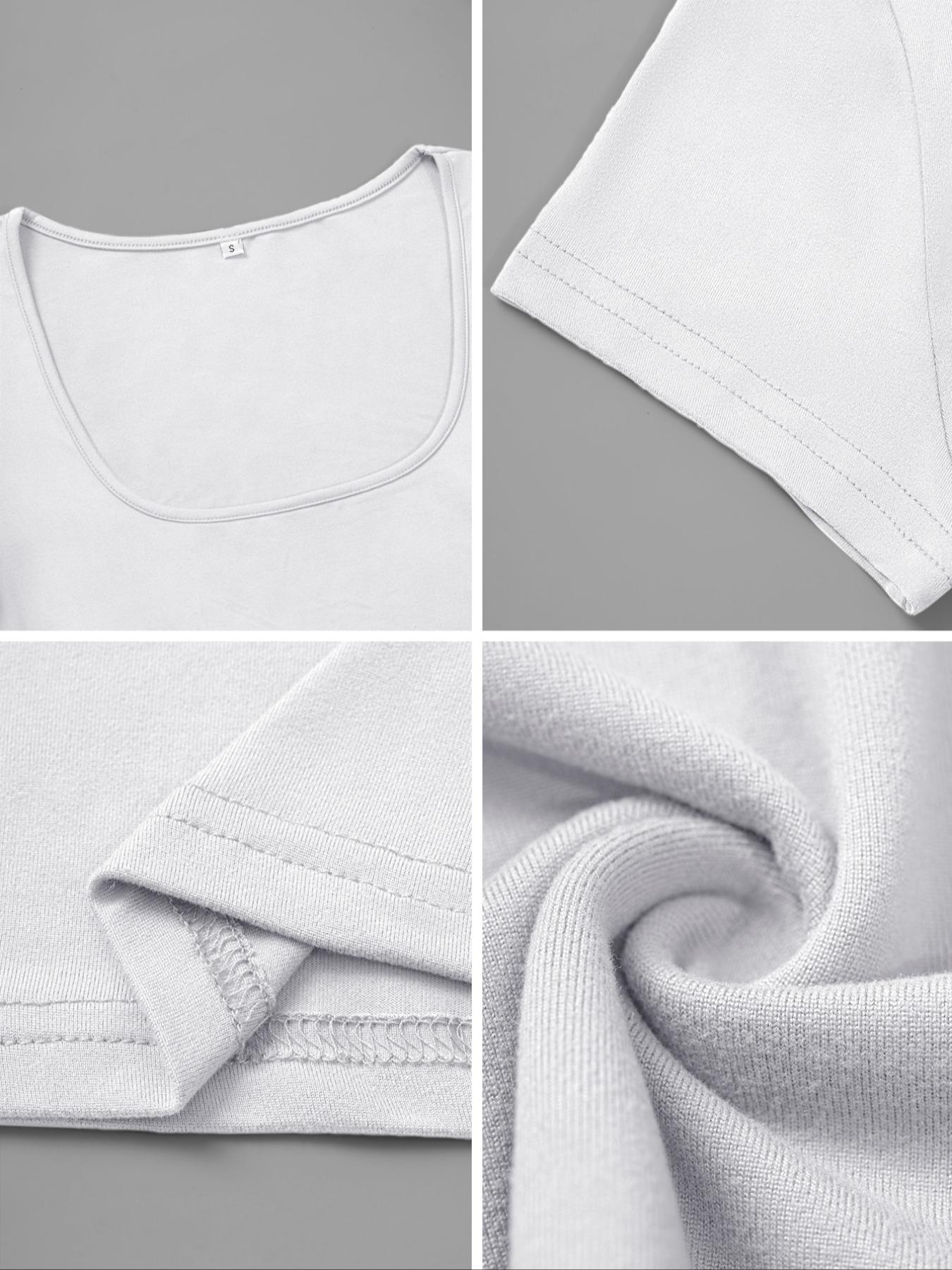 Pure Color Casual Slim Fit U Neck Short Sleeve T-Shirt, Summer Thin Fabric Kint Style Tee for Women, Comfortable Daily Wear