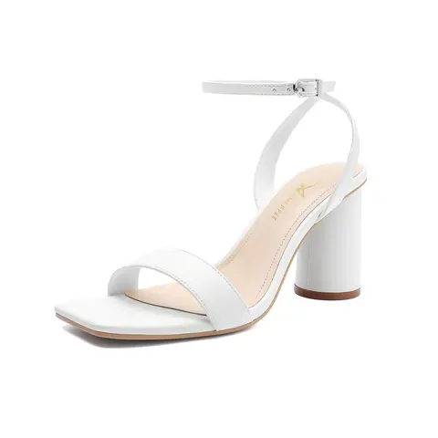 Women's High Wedge Sandals - Strappy Chunky Block Heels, Square Open Toe, Ankle Buckle, Breathable Footwear, Dressy for Weddings & Events, Minimalist Summer Shoes