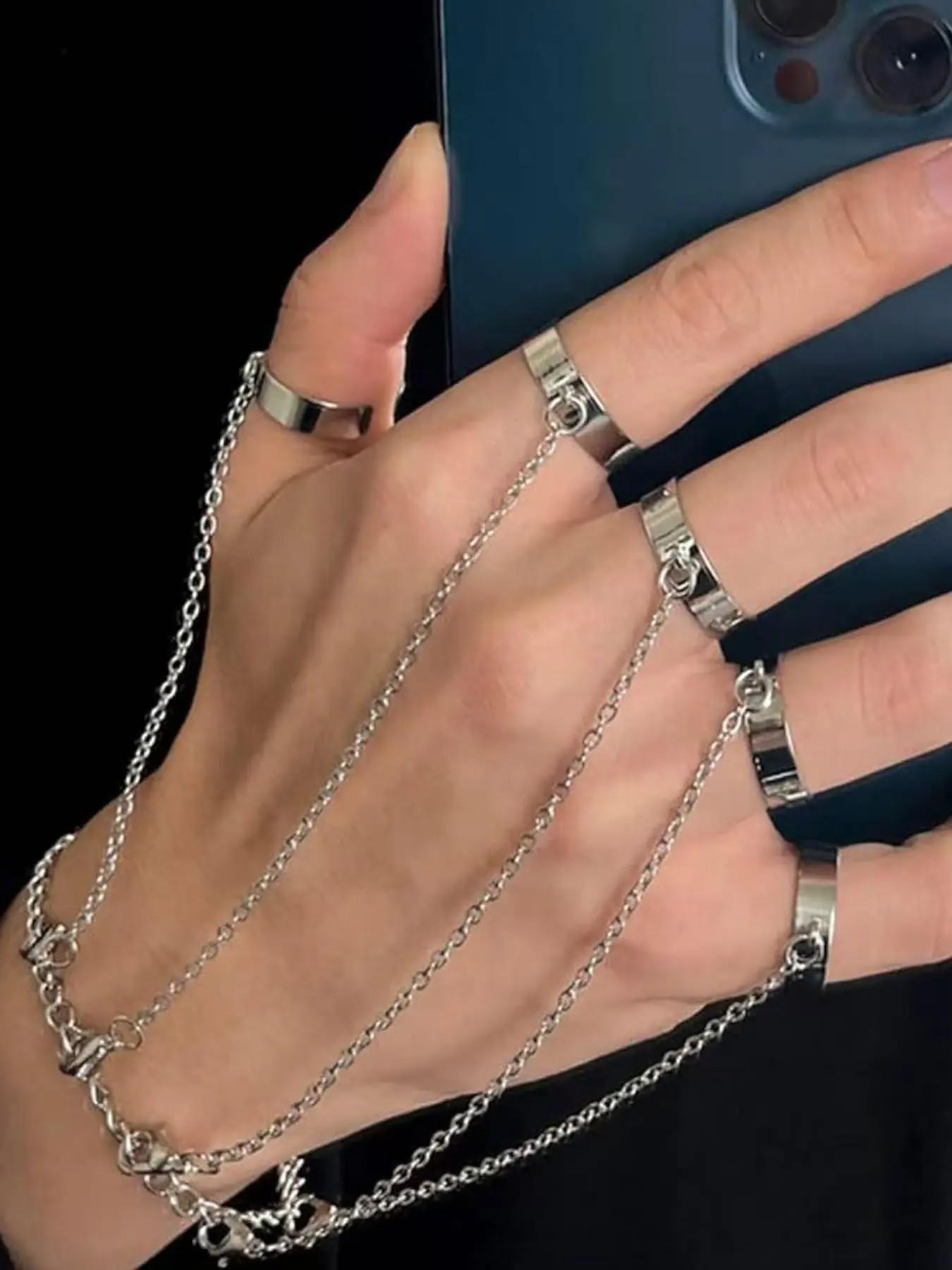 Punk Tassel Bracelet with Slave Finger Rings, Gothic Hand Harness Hip Hop Kurapika Chain for Women, Stylish Accessory, Bracelet Set, Punk Style Jewelry, Gothic Witch Jewelry, Fashionable Jewelry