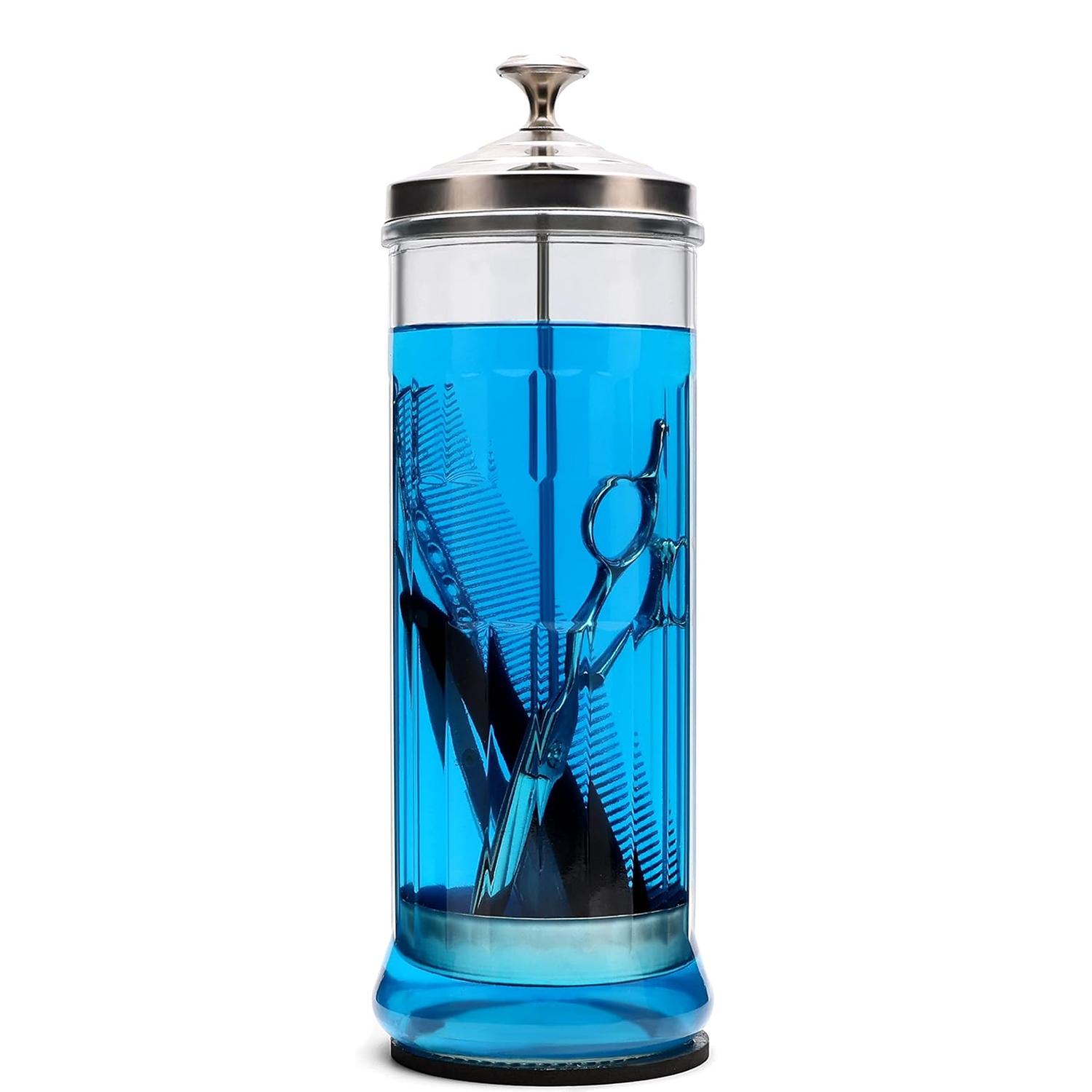 Glass Disinfectant Jar, 50 Oz Large Sterilizing Jar for Manicure & Pedicure Implements, Salon Barber Tools - 11.7"H x 3.8"W Bottles Cover foot callus remover Carving Pad foot callus remover nail drill foot callus remover nail drill