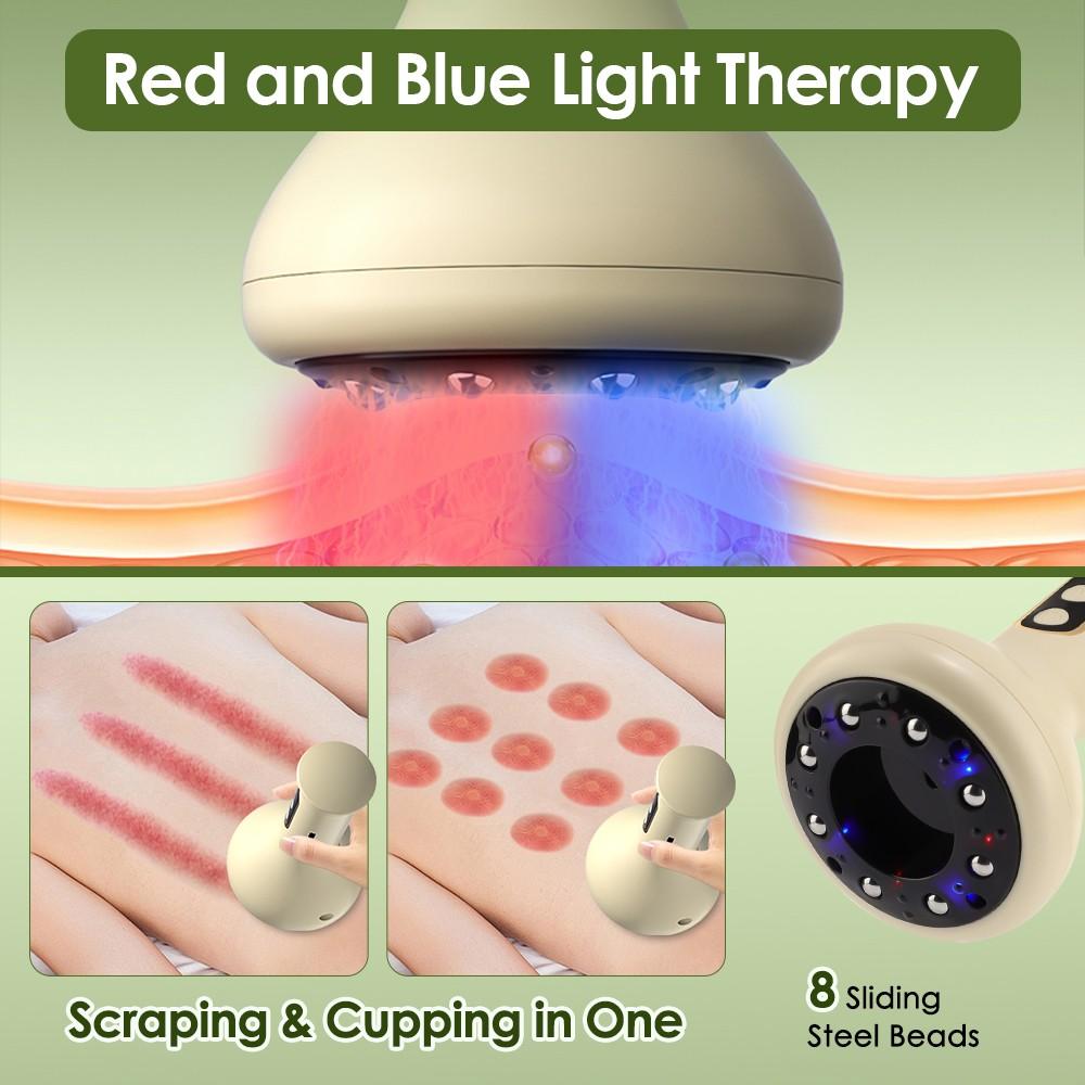 Wireless Vacuum Heating Gua Sha Massager, red & blue light constant temperature therapy, adjustable suction levels, relieves meridians for shoulder, neck, waist and back at home, Relaxation Aid, Neck Shoulder Relaxer