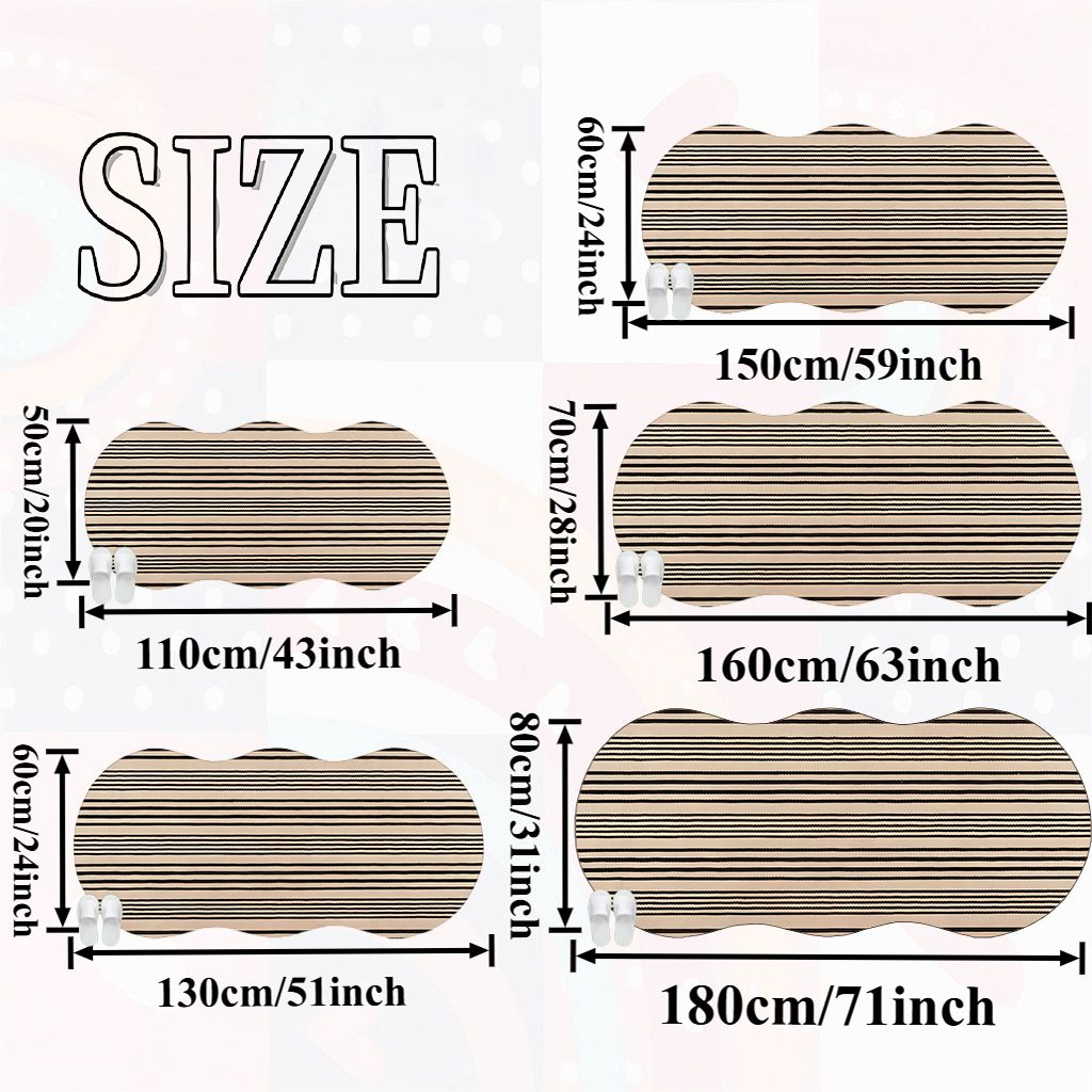 2D Flat velvet irregular shape carpet with beige and black vertical stripes pattern, machine washable and non-slip design, suitable for bedrooms/rooms, all seasons of spring, summer, autumn and winter, as well as Valentine's Day, Christmas and Thanksgivin