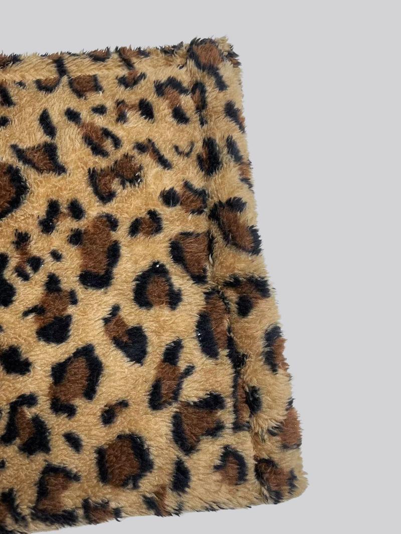 Women's Fall Winter Streetwear Casual Warm Leopard Print Patchwork Loose Wide Leg Pants, Vintage Style Daily Wear, Casual Lounge Pants