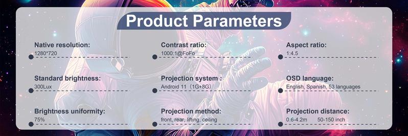 XBJ Projector Smart Outdoor Projector with Android TV 11.0, 1920x1080P Resolution, WiFi & Bluetooth, 120° Rotatable Auto Focus, Netflix & 5000+ Apps - Perfect for Home & Outdoor Movie Experiences Audio