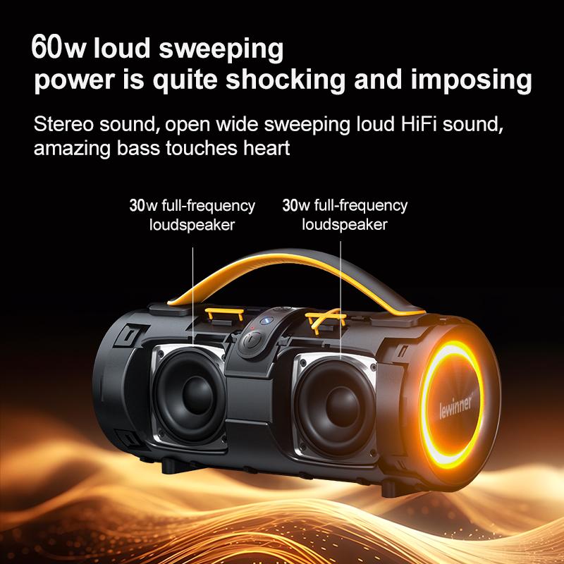 Lewinner Bluetooth Wireless Speaker, Listen to 150 Songs Continuously Without Stopping, TWS Pairing | 60W Dual Speakers | IPX5 Waterproof | Portable | Bass-Free Stereo Audio | RGB Lights | Outdoor | Christmas Gift | Smartphone Connectivity