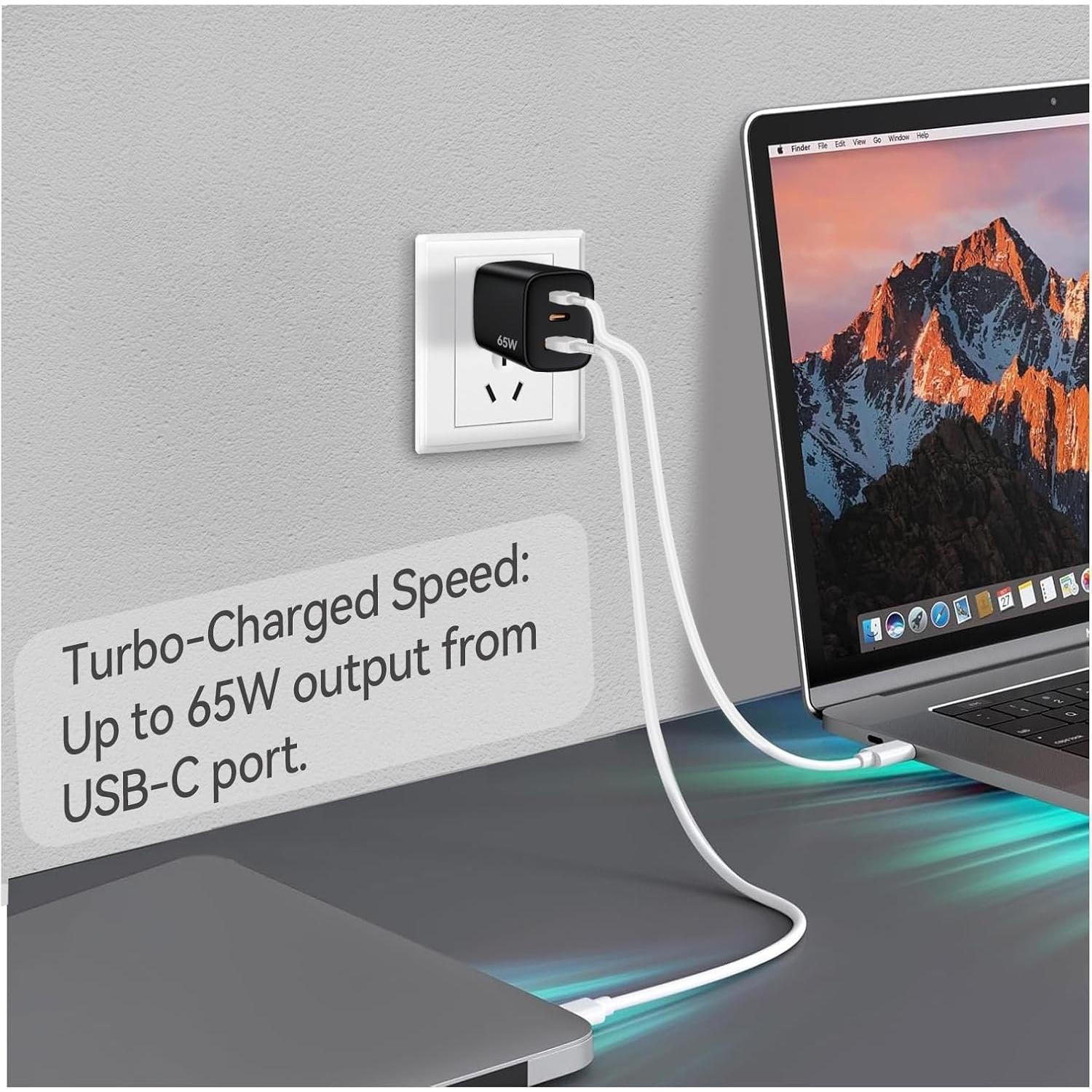 65W GaN USB-C Charger Block with USB-C & USB-A Ports, Compact Power Adapter for MacBook, iPad, , Galaxy, and Black 65W GaN USB-C Charger Block with USB-C & USB-A Ports, Compact Power Adapter for MacBook, iPad, , Galaxy, and Black