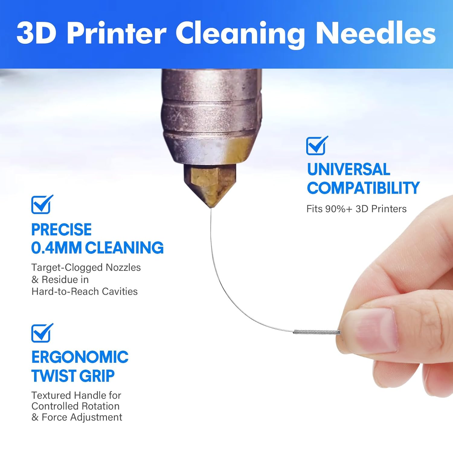 40 count  Printer Nozzle Cleaning Kit, Nozzle Cleaner  Printer - 0.4mm Stainless Steel Cleaning  Set, Universal for  Printers, Clog  Kit