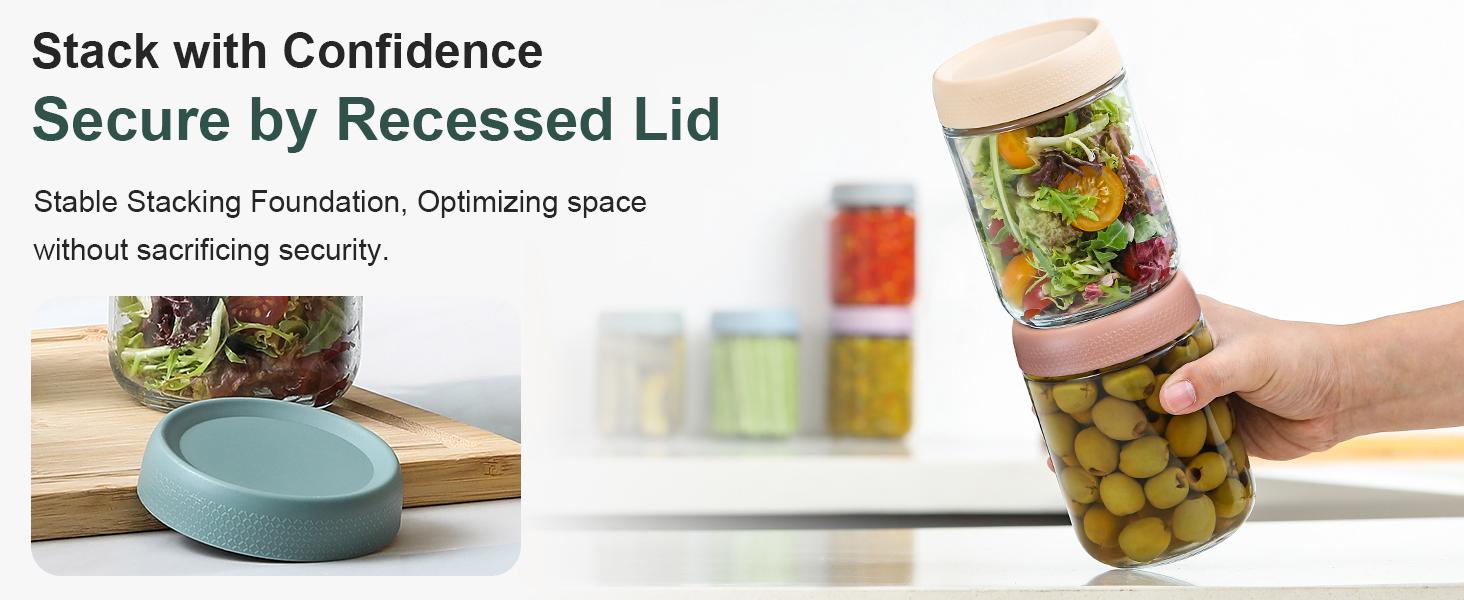 6-pack 16 oz Overnight Oats Containers with Lids, Glass jars with Airtight Lids, Wide mouth Mason Salad jars, Glass Food Storage Containers for Snacks Yogurt Spice Sugar