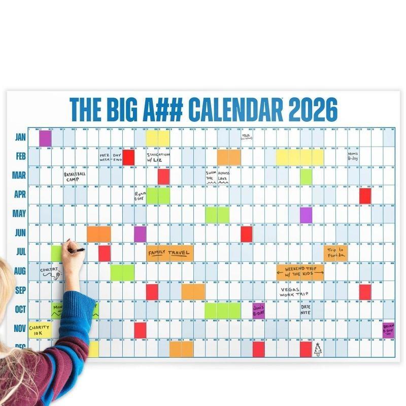 2026 Dry-Erase Wall Calendar, Includes 100 Sticky Notes in 5 Colors & 2 Pens, Oversized Annual Planner for Home, Office, School