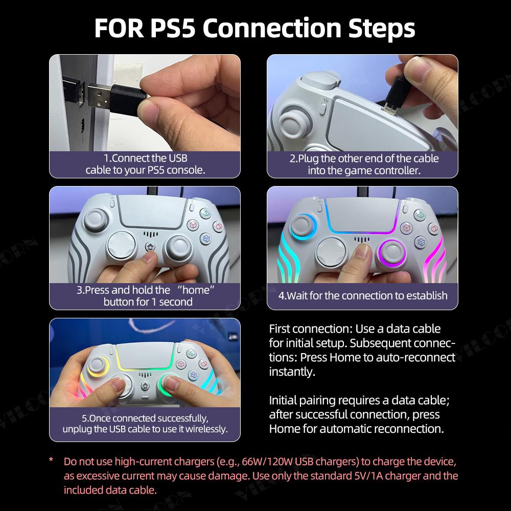 Bluetooth-compatible For Playstation 5 Wireless Controller for PS5/PS5 Slim/PS5 Pro with Turbo Dual Sense Macro Programming