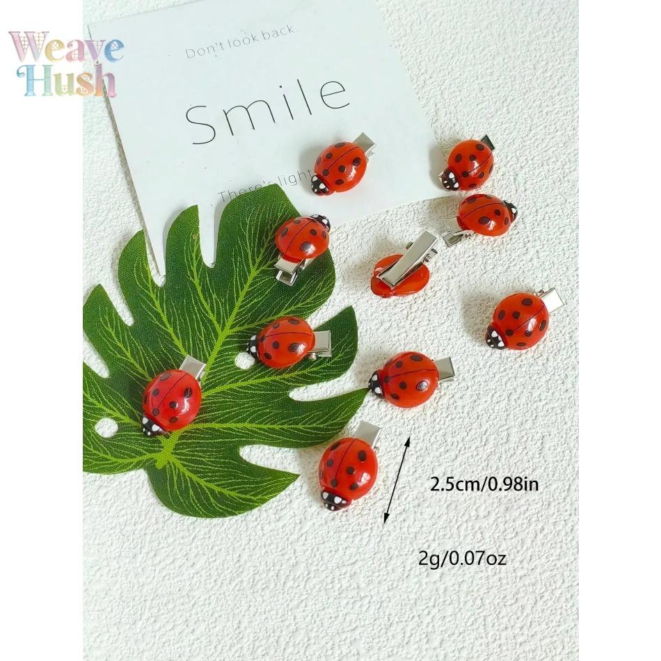 10-piece cute ladybug-shaped hair clip set, creative and fun hair clips, fashionable women's hair accessories, simple hair clip set, suitable for thick hair.