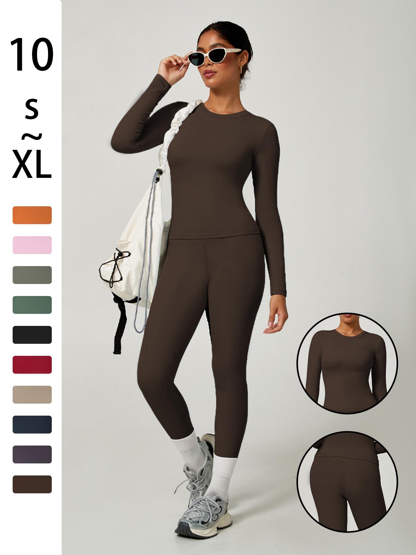 Women's Sporty Solid Color Top & Pants Set, Comfortable Tee & Slim Fit Leggings, Ideal for Daily Yoga & Fitness Activities, Skinny Sportswear