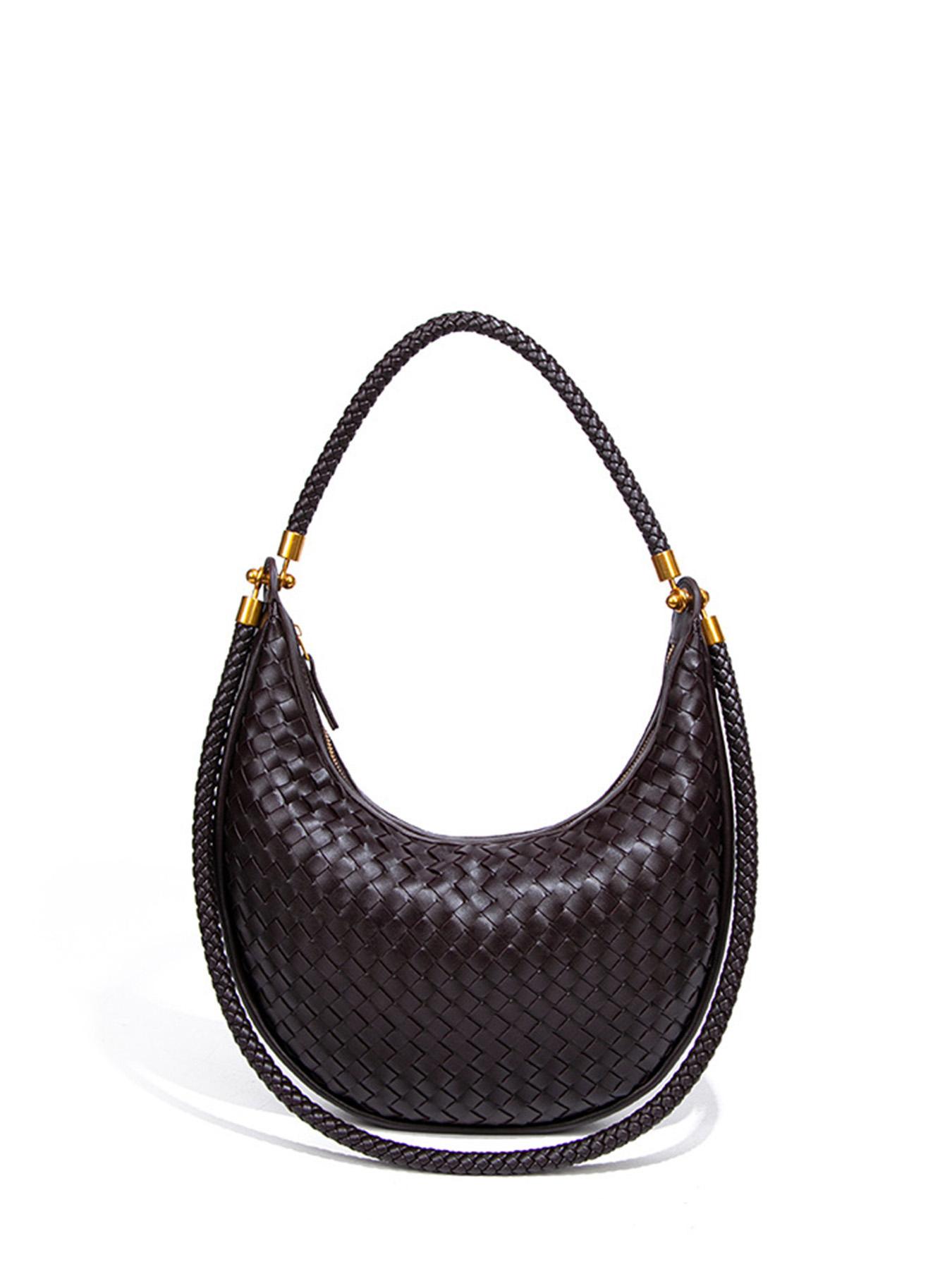 Handmade Custom Woven Bag for Women, Casual Handbag, Crescent Moon Shoulder Bag, Avocado, Lazy Chic, High-End Style