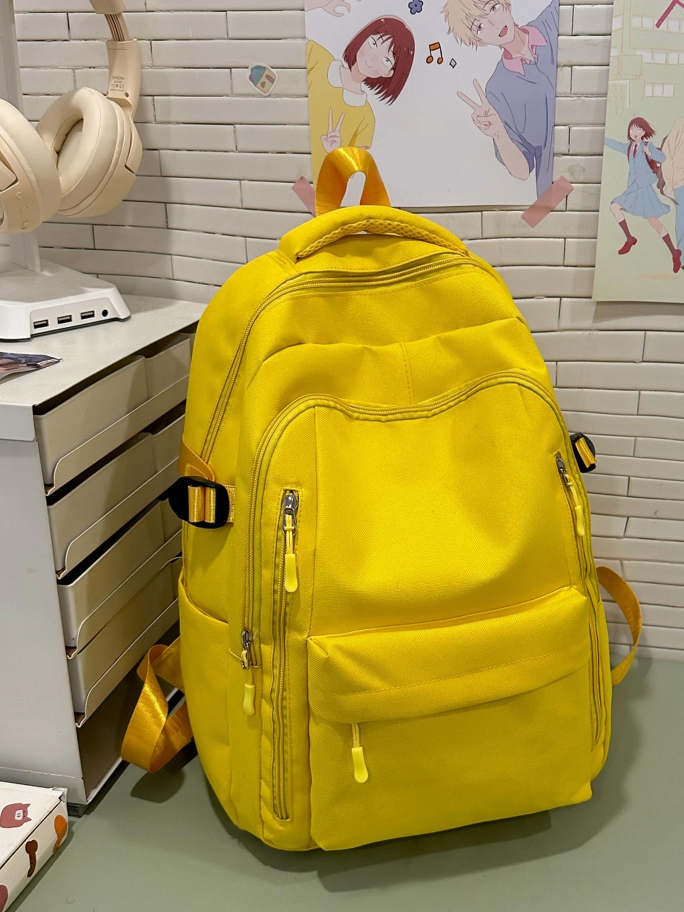1pc  Women's backpack with solid color and clean color, zipper closure, fashionable and versatile, casual and simple, Durable Backpack, suitable for students to go to school, campus, work, commuting, shopping, women's backpack