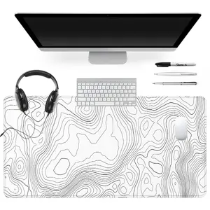 Extra Large White Contour Lines Mouse Pad Abstract Design Gaming Mouse Pad 35x16 Inch Computer Keyboard Mousepad Suitable for Families, Offices and Schools. Perfect Gift for Family Members and Friends