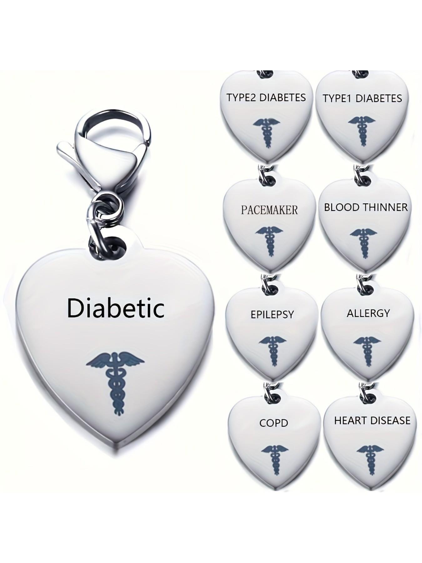 Unique Heart-Shaped Stainless Steel Medical ID Pendant Keyring - Engraved with Diabetes Type 1 & 2 Symbol, Ideal Gift for Men with Diabetes, Hypoallergenic, Durable, and Easy to Clean