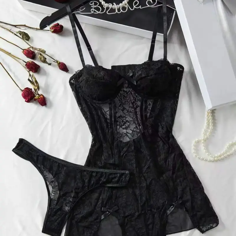 Christmas Sexy Nightdress Set, Embroidered Lingerie, Perfect Gift for Boyfriend, Clean Girl Style, Cool, Elegant Sleepwear