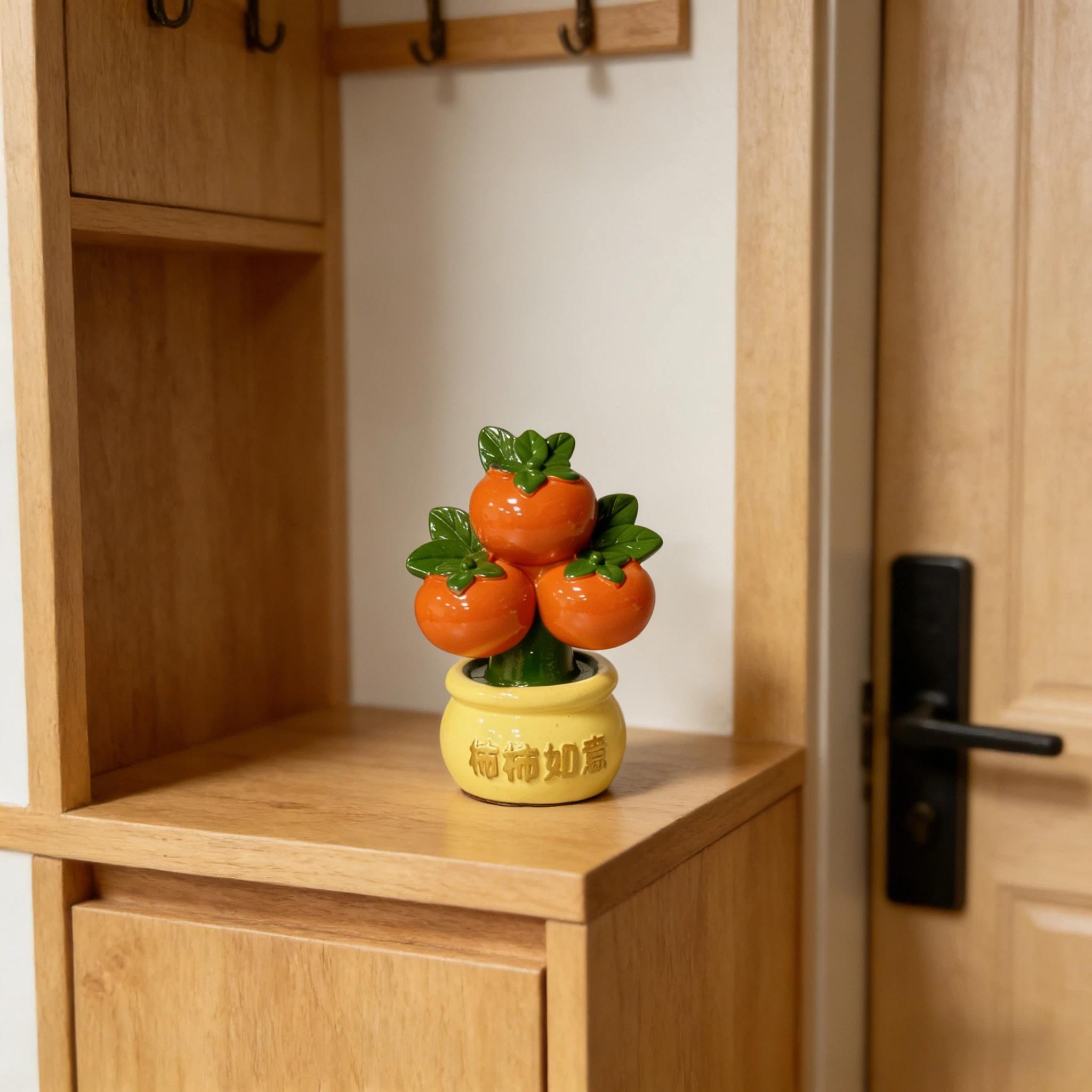 Resin Statue Feng Shui Symbol, Round Persimmon Design, Desktop Entryway Car Decor, Home Decoration Gift for Moving In, Opening, New Year, Birthday