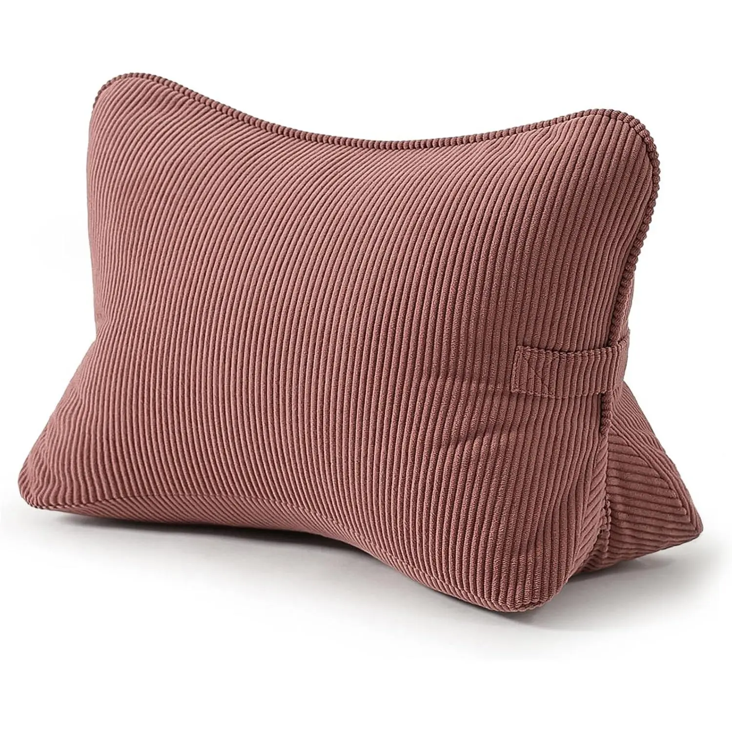 Pat. Pend. Corduroy Back Pillow for Sitting Up & Reading, Ergonomic Triangle Lumbar Support Cushion for Sofa, Armchair & Bed, Removable Cover, Brick Brown