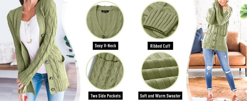 MEROKEETY Women's 2025 Fall Long Sleeve Cable Knit Sweater Open Front Cardigan Button Loose Outerwear