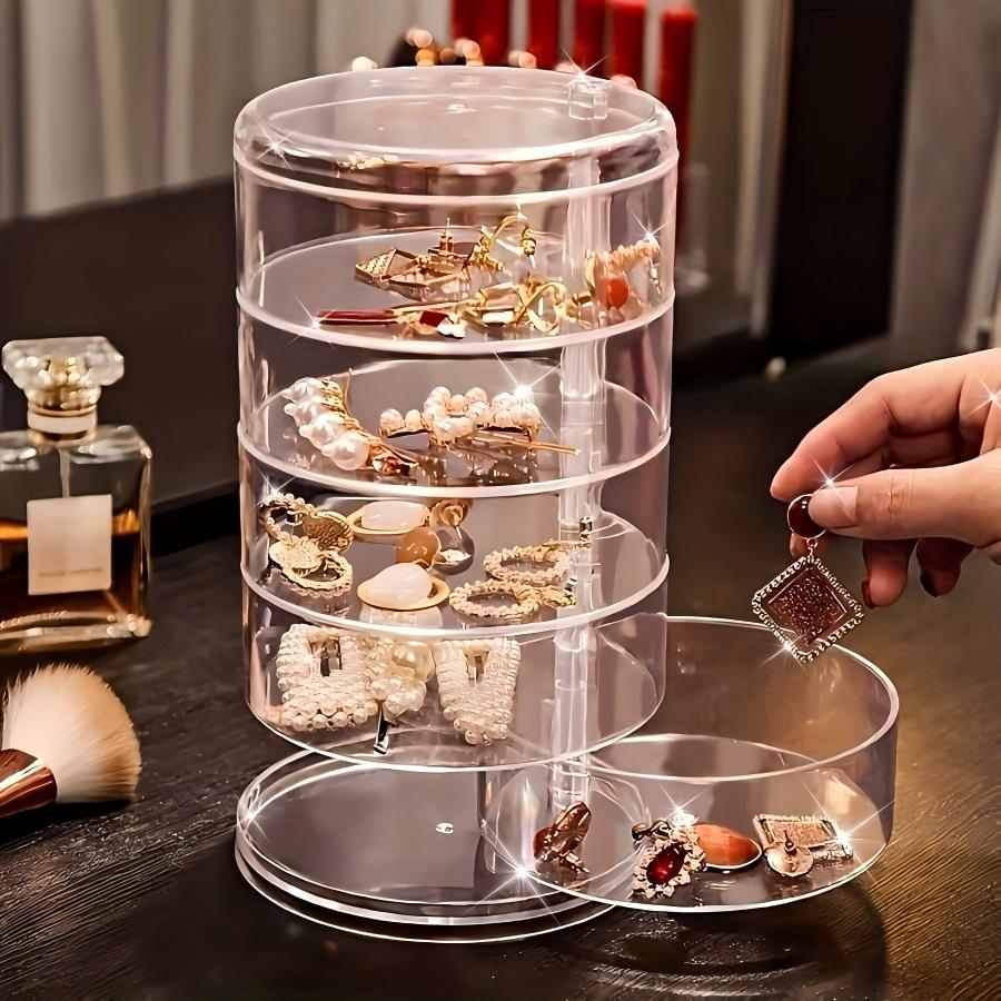 Transparent Jewelry Box for Women, Lipstick Organizer, Small Items Storage, Earrings Pins Holder, Rotating Sorting Box