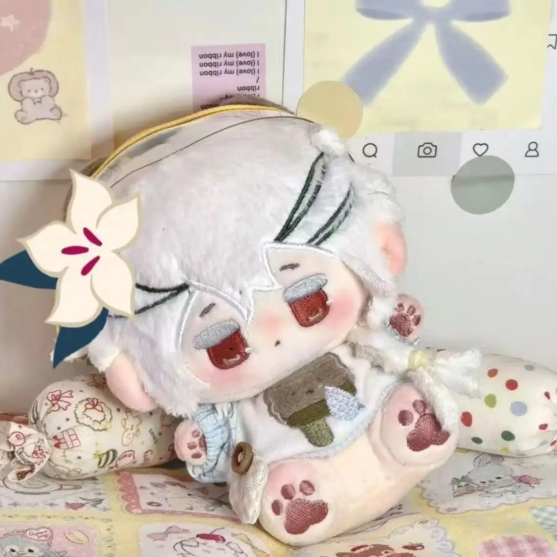 10CM Cookie Run Kingdom Saint Lily Cookie  Plush Doll Keychain Keyring Cosplay Plush Doll Body Stuffed Toys Props Gift