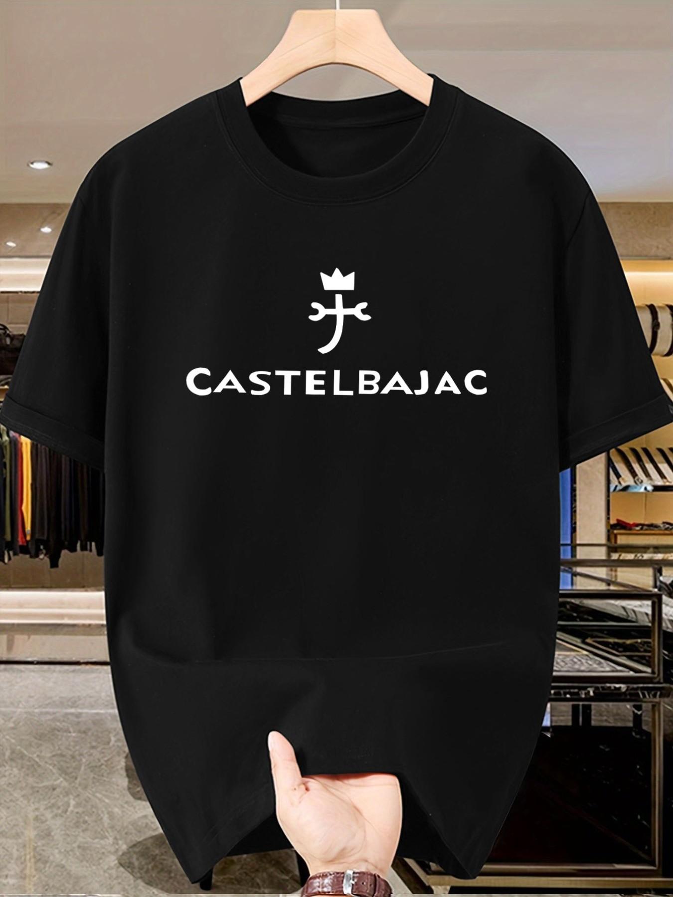 Castelbajac Men's Print T-Shirt, Casual Short Sleeve Slim-Fit Top, Crown Pattern, No Button or Zipper, Ideal for Daily Wear