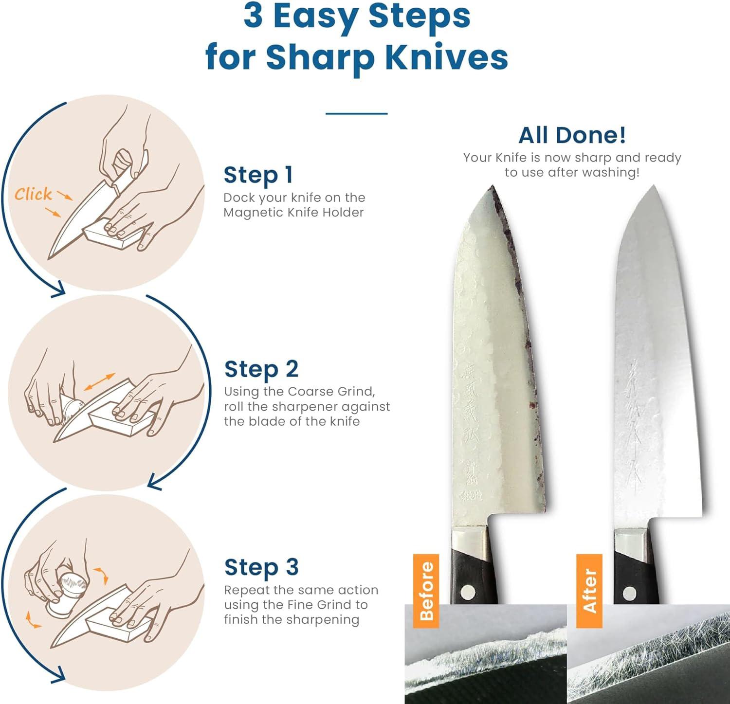 Knife Sharpener Roller, Rolling Knife Sharpener Kit,Roller Knife Sharpener,15 & 20 Degree Upgraded Magnetic Wood Base,Gripable Body