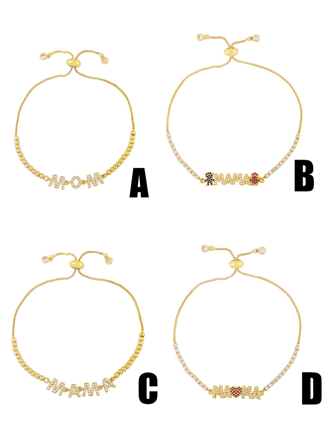 Fashion Gold Color "Mama" Charm Bracelets For Women Girl Adjustable Chain Length Luxury CZ Jewelry Gift For Mom