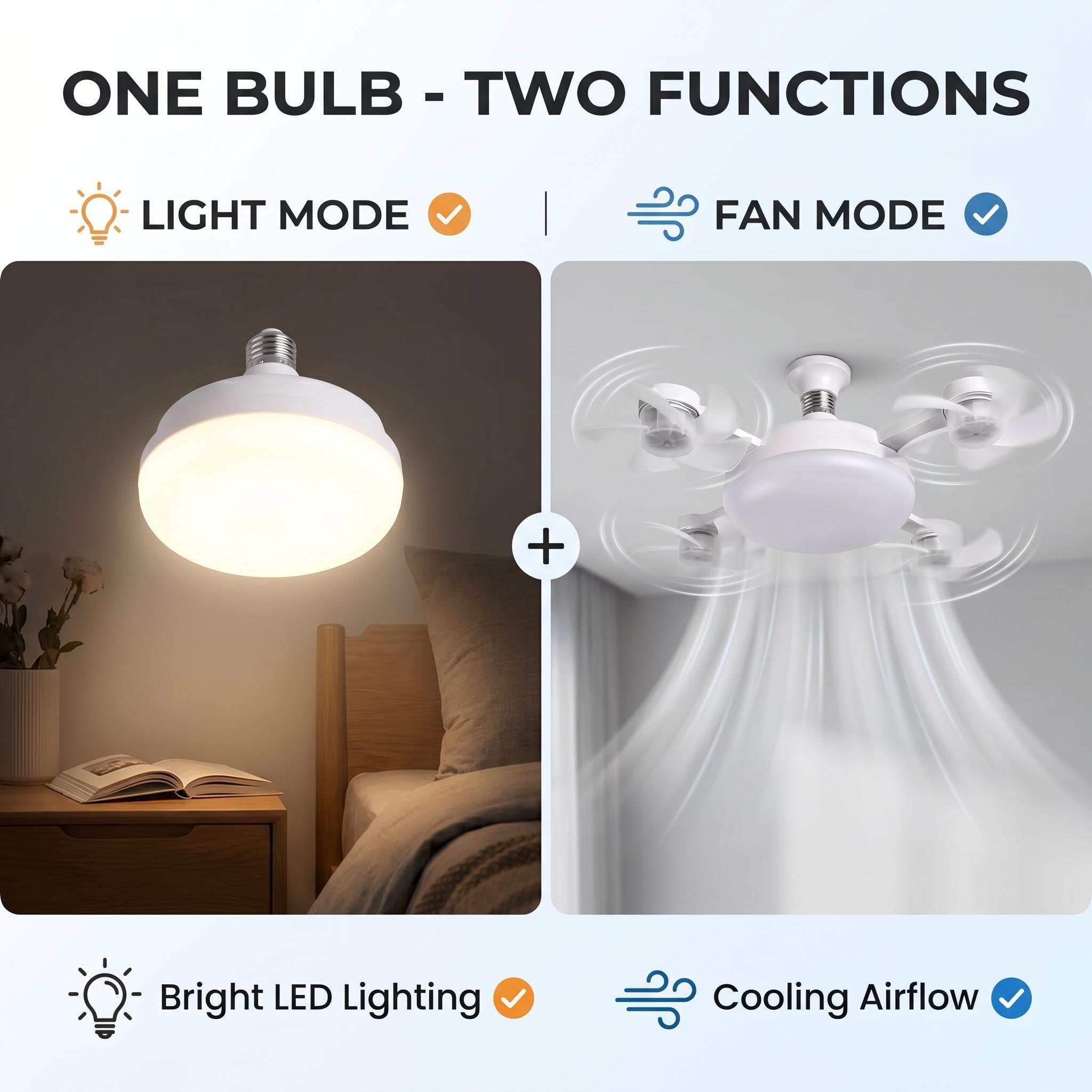 2026 New E27 Socket 2-in-1 Silent LED Ceiling Fan Light with Remote Control Included, Energy-Saving Cooling, Ventilation, LED Lights & Lighting, Plastic Body for Indoor Home Bedroom Use,back to school,back to school haul