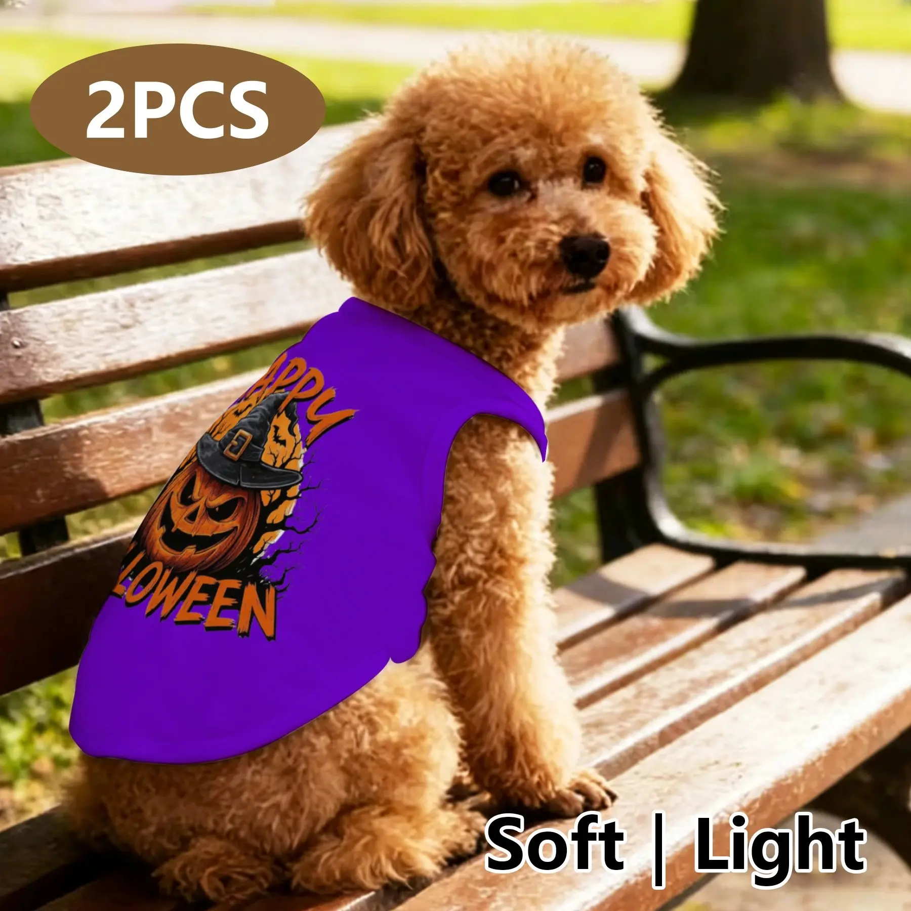 2-Pack Pet Clothes, Pumpkin Skull Print, Halloween Style, Small Dog Cat Short Sleeve T-Shirt, Soft Breathable Lightweight, Cute Pet Vest, Ideal Gift