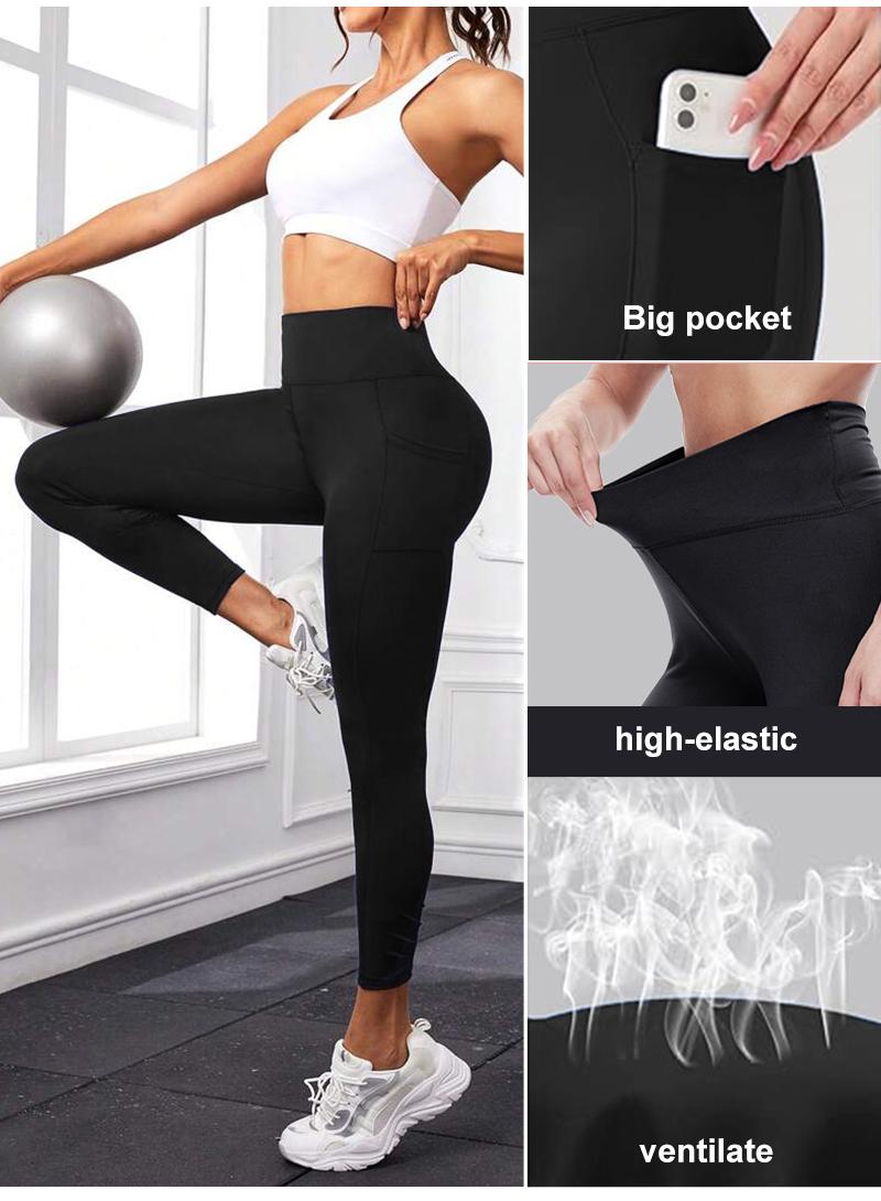 4-Pack Plus Size Sports Leggings For Women, High-Waisted Cropped Yoga Pants With Pockets, Fitness Running Compression Tights Gym Outfits Stylish Activewear leggings women flareleggings leggings pockets