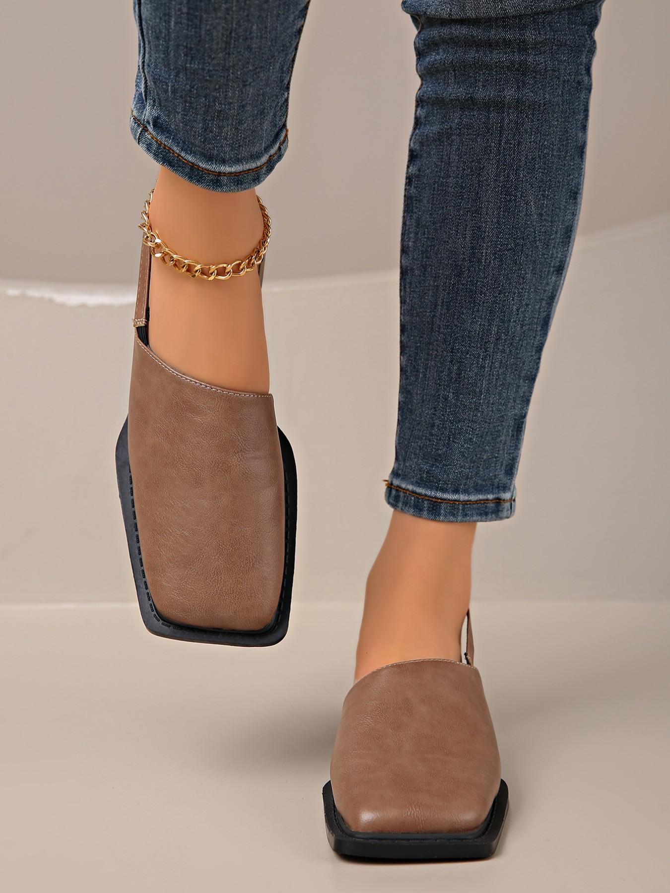 Women's Elastic Slip-On Square Toe Sandals, Summer Closed-Toe Flat Shoes, Sparkly Fabric, Comfortable Rubber Sole, Casual & Formal