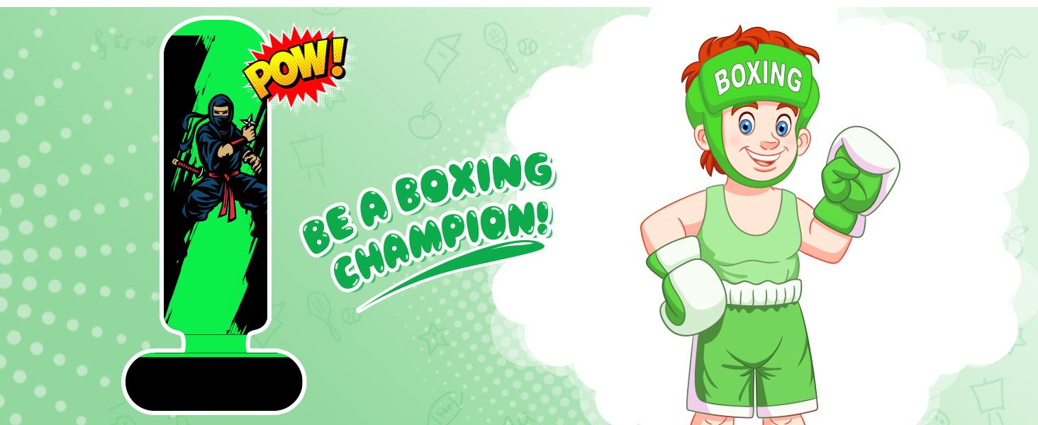 QPAU Premium PVC Kids Punching Bag 66 Inch Stable Inflatable Rebound Boxing Bag with Gloves Stand for Karate Taekwondo MMA Training Exercise Fitness Strength Fun Ages 6-12