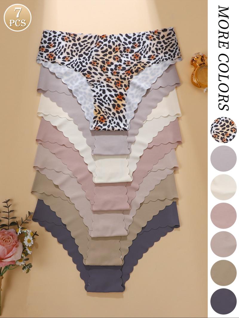 Women's Leopard & Heart Print Underwear Set, Ultra-Thin Seamless Low-Waist Sporty Panties, Quick-Dry Wave Hem Design, All Seasons