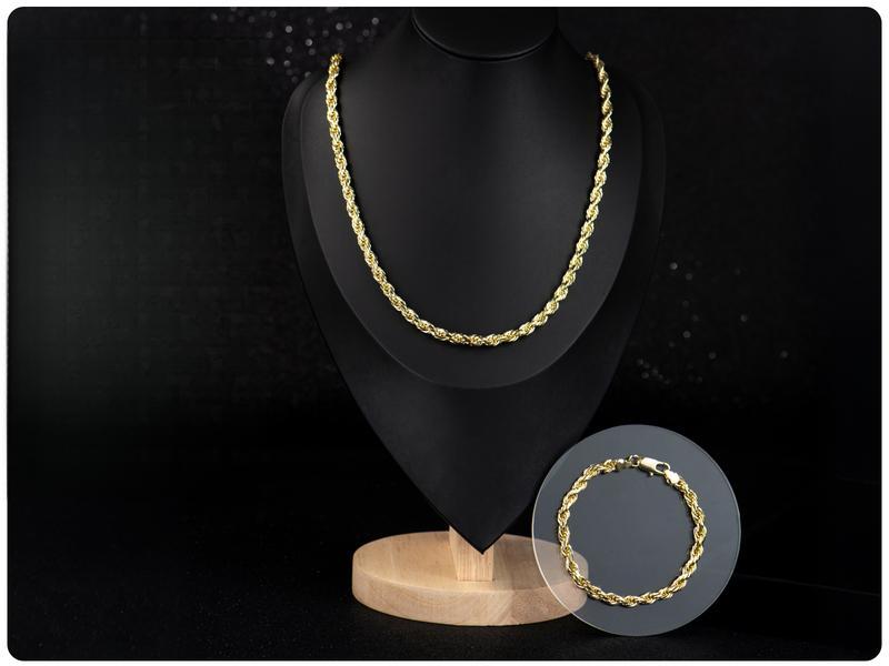 14K Real Gold-Plated Cuban, Rope Chain Necklace Set– Upgraded Craft, Faceted Cut,Tarnish-Free with Nanotechnology Coating, 24 Inches, 6mm/8mm