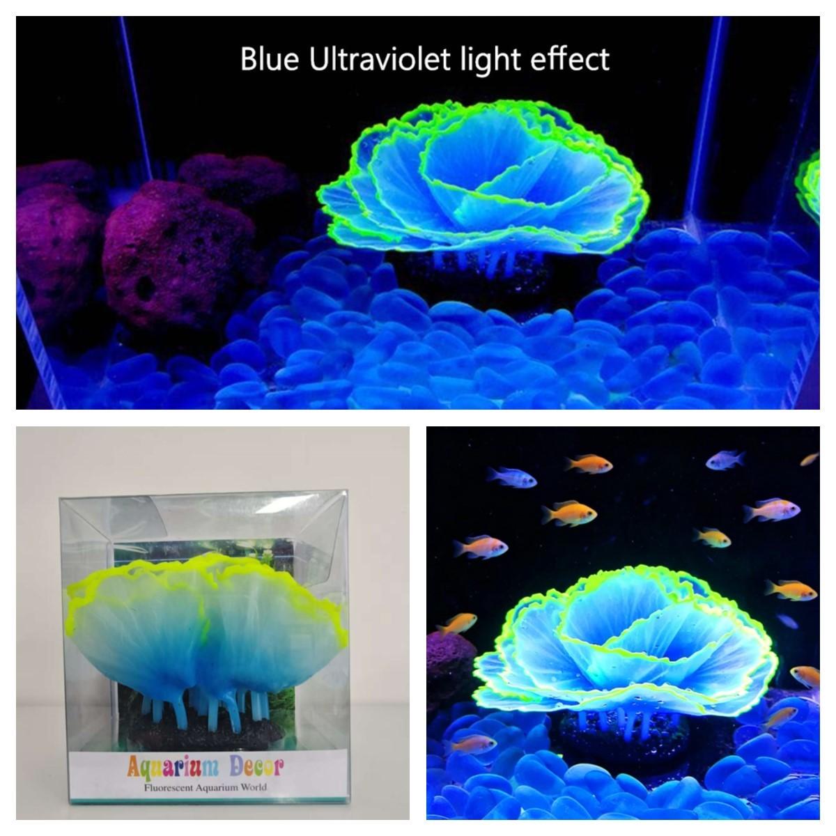 Aquarium Decorative Piece, Night Glow Fluorescent Jellyfish Coral Replica, Realistic Ocean Plant Decoration, Non-Electric Fish Tank Ornament