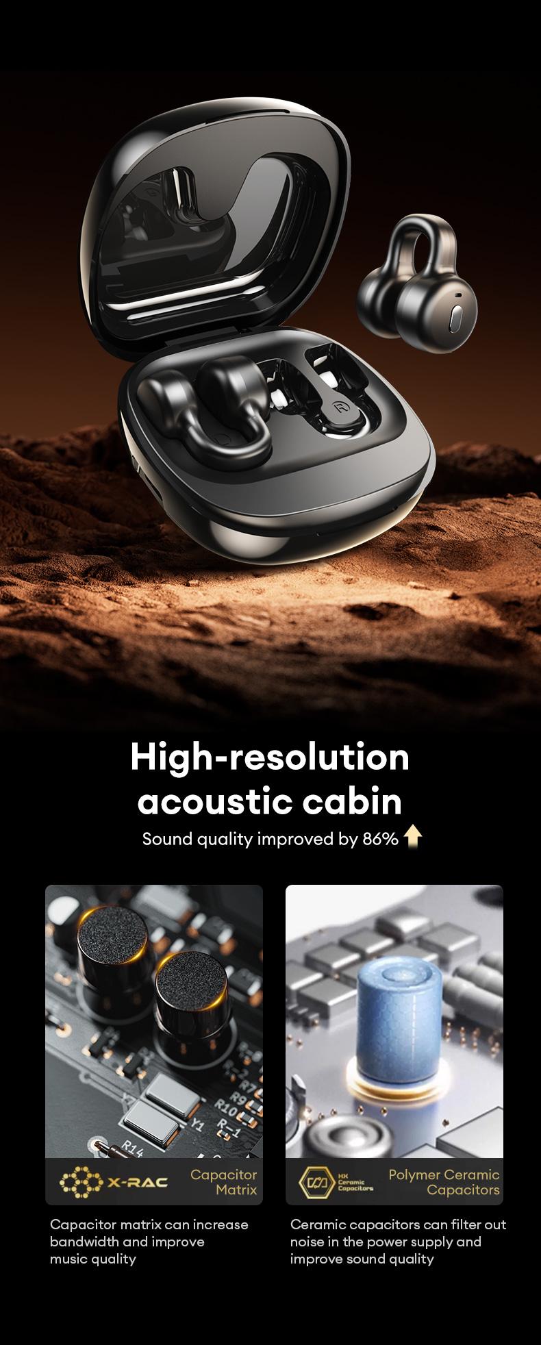 HYUNDAI CT11 Clip-on Design BlueTooth Earphone with LCD Full Color Touch Screen, Audio Wireless Headphones for Music & Phone Calls